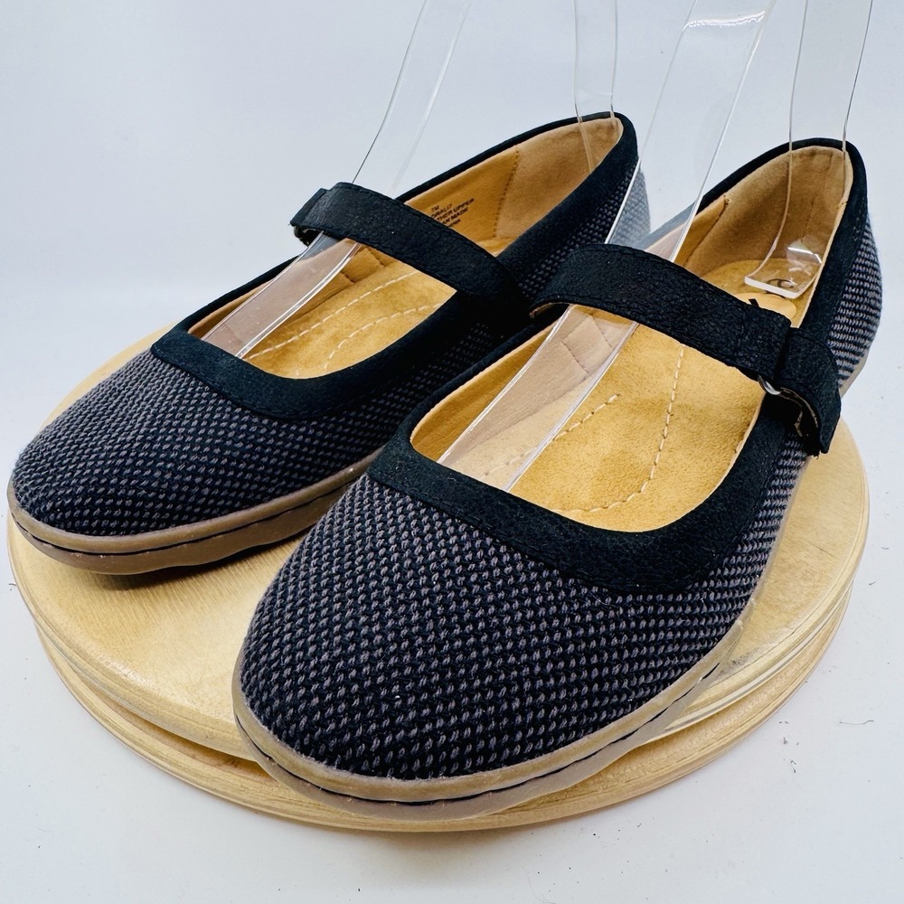 Earth Loral Mary Jane Flats Womens 7 Black Textile Leather Comfort Shoes